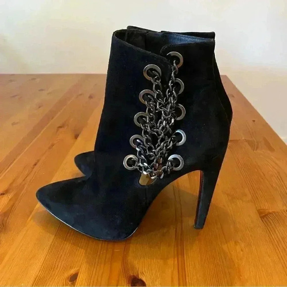Via Spiga Yolanda Heel Booties Chain Stud Leather Suede Edgy Mobwife - Picture 4 of 11